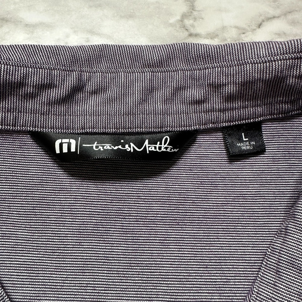 Travis Mathew Men's Golf Polo Shirt Size L Purple Striped Pima Cotton Blend - Picture 3 of 10